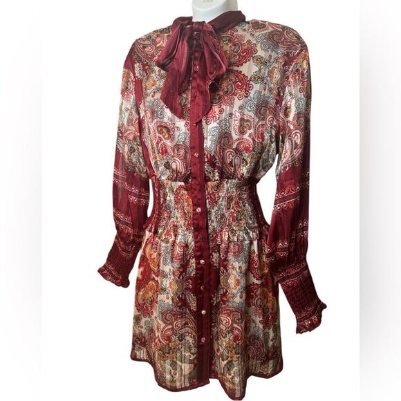 Aria Cove Printed Smocked Puff Sleeve Button Down Dress - Picture 4 of 12